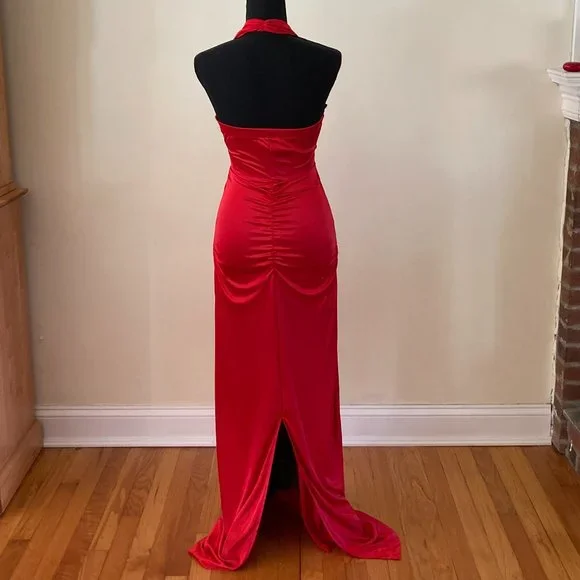 Red Satin Halter Top Dress Size S - Picture 2 of 2